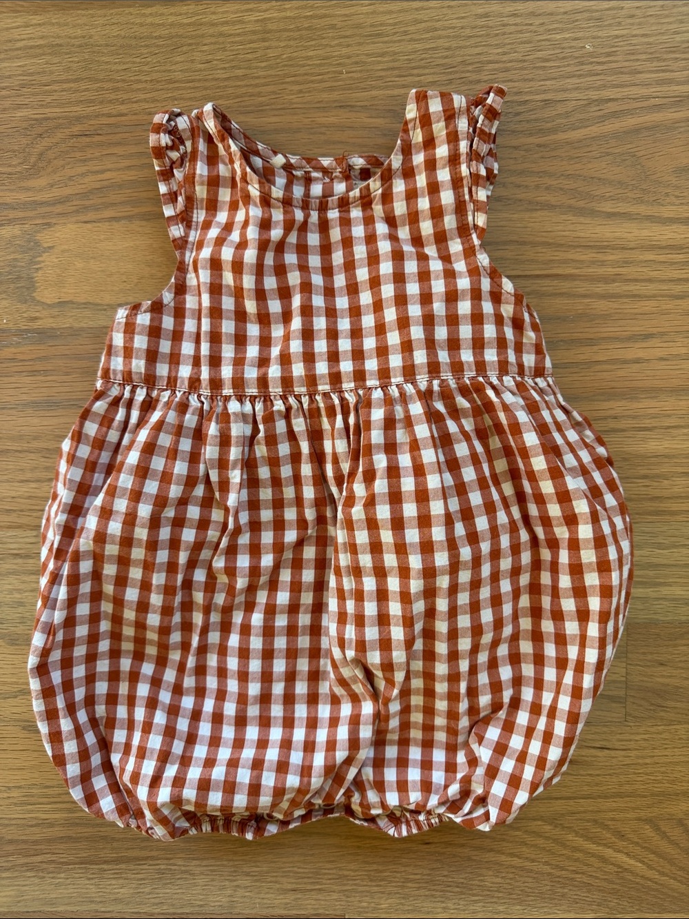 GARB Baby Fall Brown & White Gingham Bubble Romper 12M Rust Brown & Cream